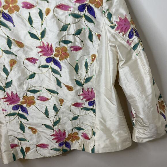 KRISS Sweden Hand Painted Flowers Silk Jacket Artsy Art-to-wear EU 38 / US 6 / M - Picture 8 of 16